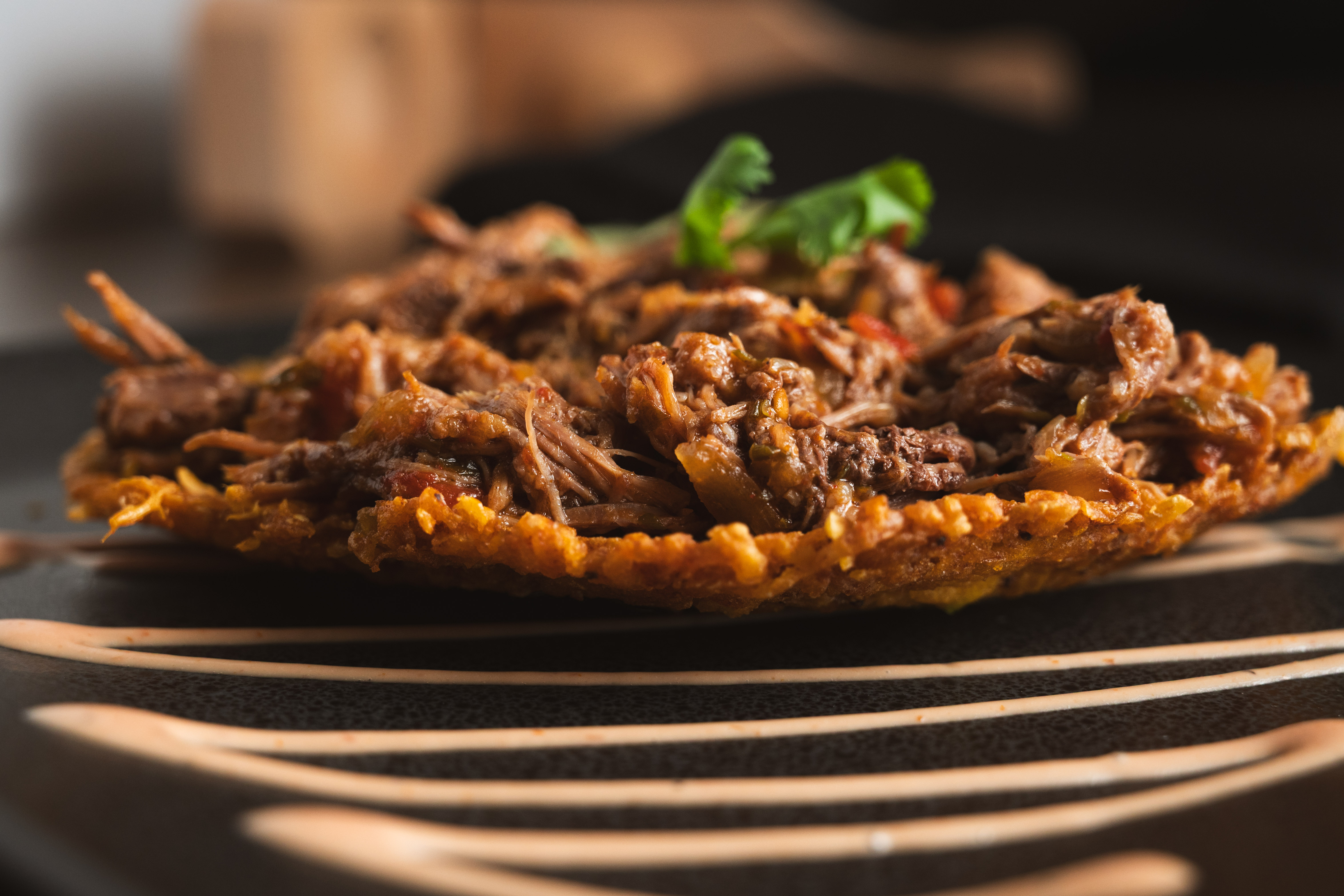 Toston crunch with shredded beef / Tostón crunch con carne desmechada